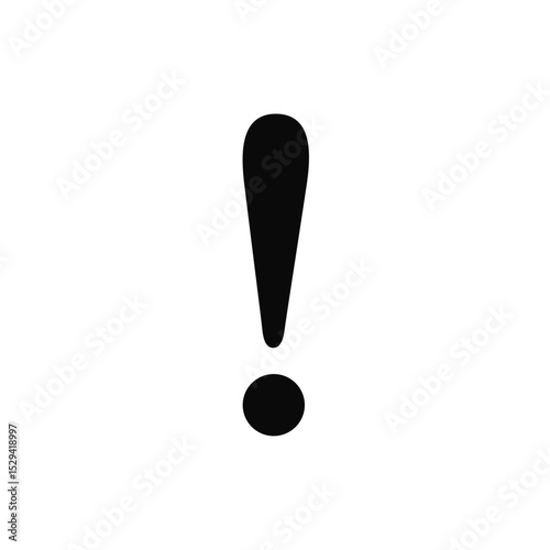 Exclamation mark symbol in bold, solid black on white background, for web design