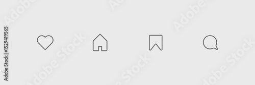 Social media icons 4 style like,home,save and comment.Minimalist icon 4 style vector ilustration