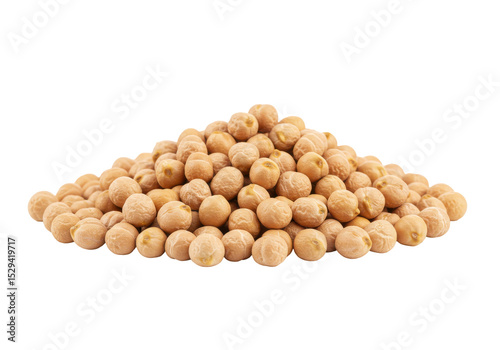 Pile of raw chickpeas on a white background, suitable for culinary and nutritional use