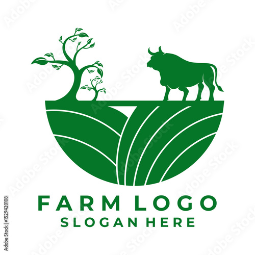 Farm Agriculture logo design vector. Cow logo design icon