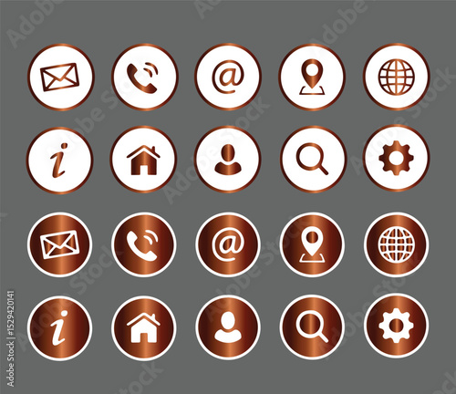 Elegant contact icons in copper color and white outlines for modern user interface design