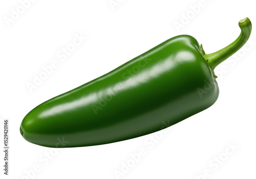Fresh green jalapeño pepper isolated on a white background, showcasing its vibrant color and smooth texture