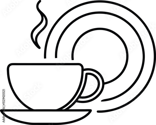 Abstract Line Icon of Coffee Cup and Plate vector Line art illustration