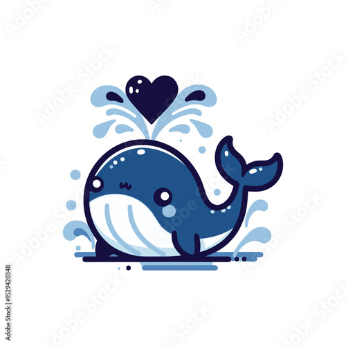 Cute cartoon whale splashing water with heart above