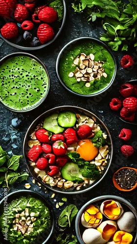 Wallpaper Mural Bowl of food with various fruits and vegetables healthy breakfast food background Torontodigital.ca