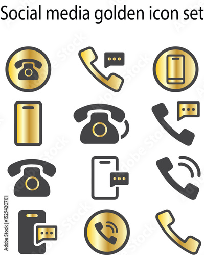 Elegant golden telephone and mobile phone icons perfect for business and communication design