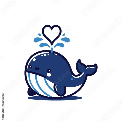 Cute cartoon whale with heart and water splash