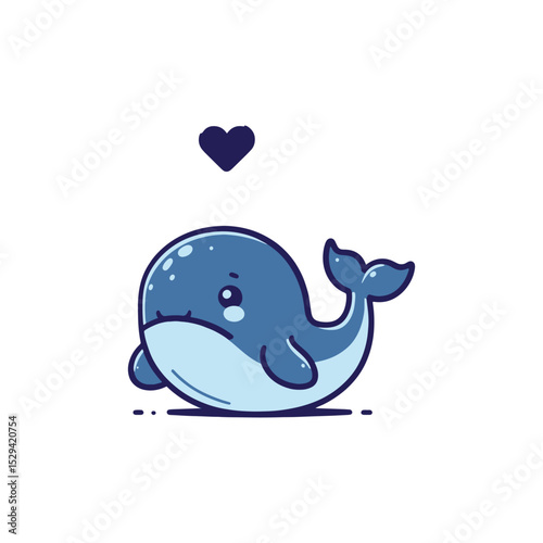 Cute cartoon whale with heart floating above it
