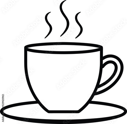 Vector Icon of a Steaming Coffee Mug with Saucer vector Line art illustration