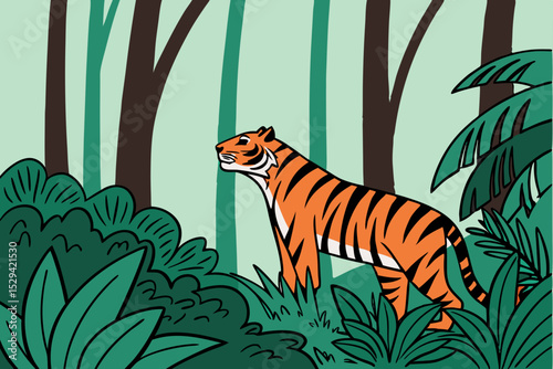 Vector Illustration of Tiger Jungle.