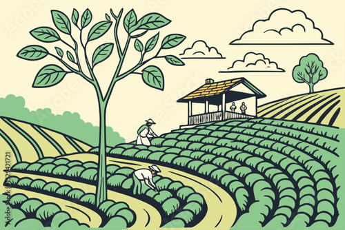 Vector Illustration of Tea garden