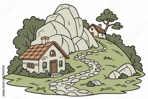 Vector Illustration of village rock