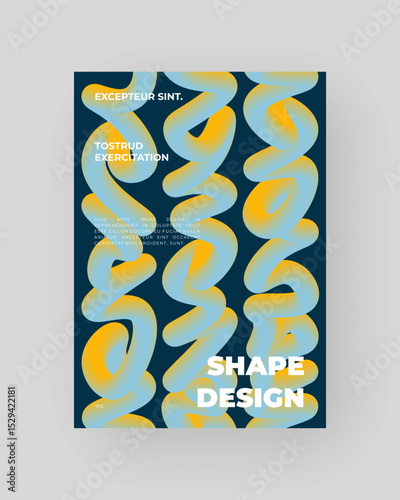 Bright abstract poster with fluid 3D shapes. Vivid Tubes with Gradient Effect