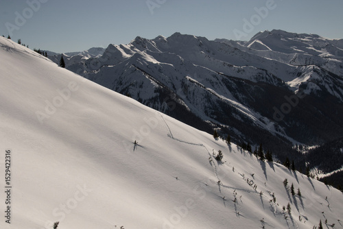 Beautiful massive snow covered mountains photo