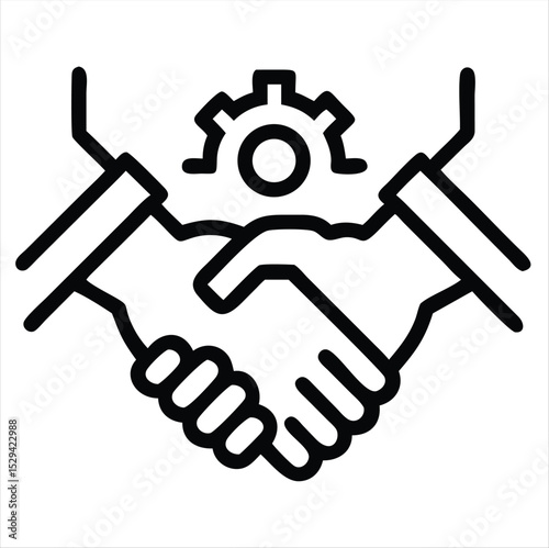 Handshake with gear icon isolated on white background