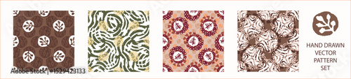 Polka dot blockprint seamless vector pattern set. Collection of neutral unisex whimsical style for wallpaper, backdrops and handmade print texture. All over vintage background. 