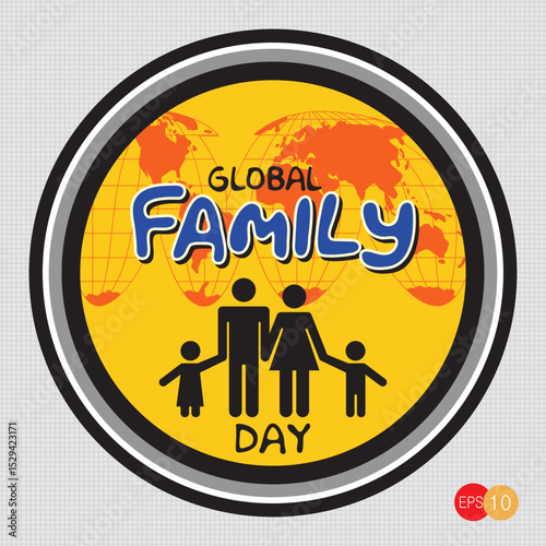 Hand drawn of Global family day with globe and stylish calligraphy.