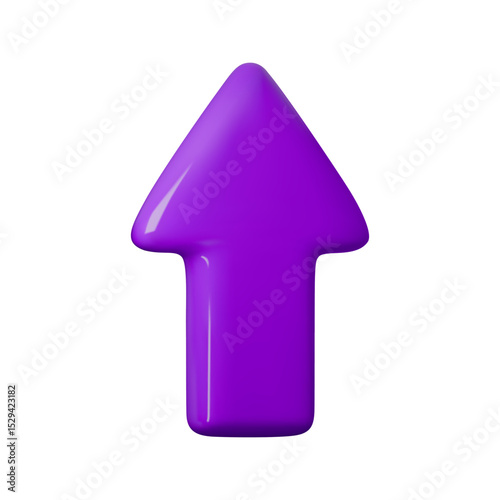 Glossy purple 3D arrow vector illustration, perfect for web design, digital marketing visuals, or presentation graphics. Trendy, vibrant, and eye-catching symbol for upward movement.
