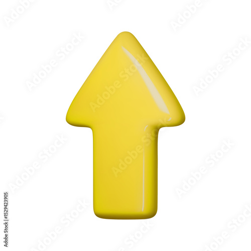 Yellow glossy 3D arrow pointing upwards, vector illustration. Perfect for business growth concepts, infographics, and user interface design. Ideal for web and print projects.