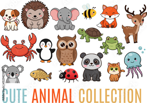 collection cute animals vector bundle collection set