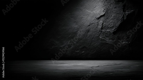 Dark, textured concrete wall with cracked surface illuminated by soft light, creating a moody and industrial atmosphere.