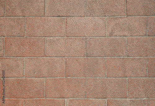 Decorative brown embossed street tiles with oval elements closeup