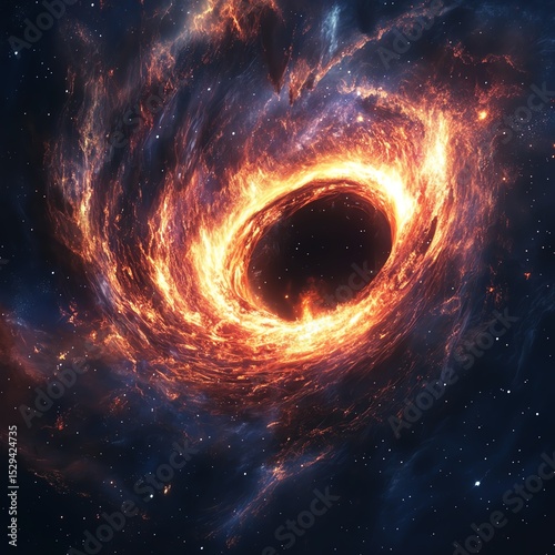 Spectacular view of a glowing black hole surrounded by stars in deep space photo