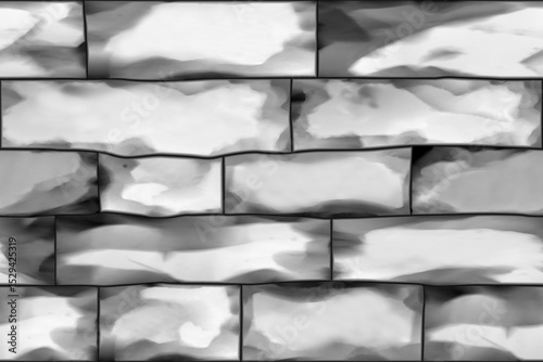 Fototapeta Naklejka Na Ścianę i Meble -  Textured concrete, cement, slate, stone, marble block wall tiles in grayscale. A close-up of a concrete and texture block wall presented in grayscale.	