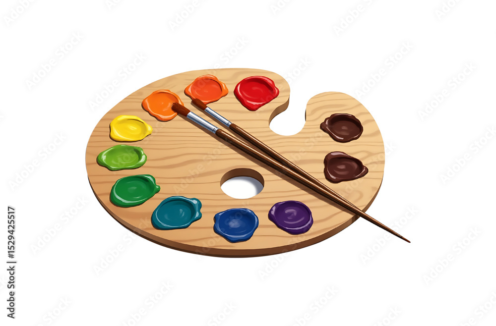 Obraz premium Wooden Artist Palette with Colorful Paint Samples Isolated on Transparent Background