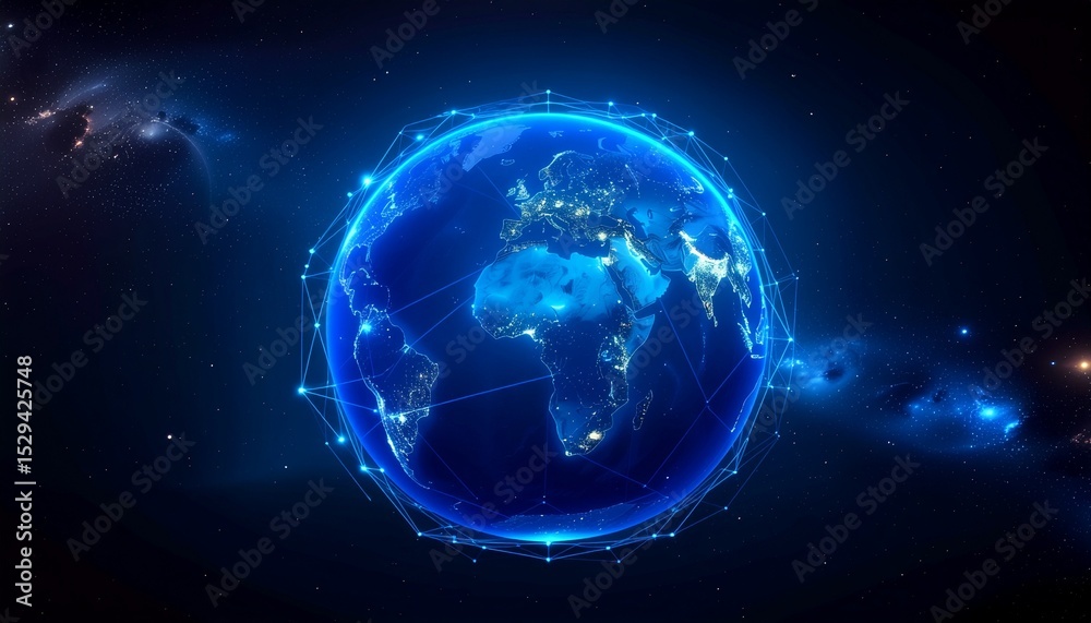 Obraz premium Futuristic glowing digital globe in space with data lines and global network points