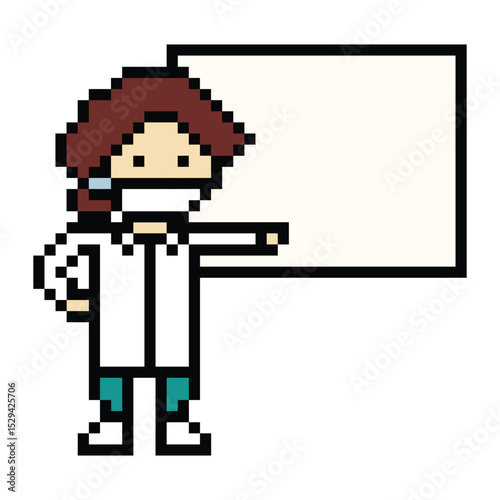 Cute pixel cartoon 8 bit character woman doctor scientist game care decoration pharmacist female doctor uniform lady in hospital 8 bit woman pixel art game 8bit png vector.
