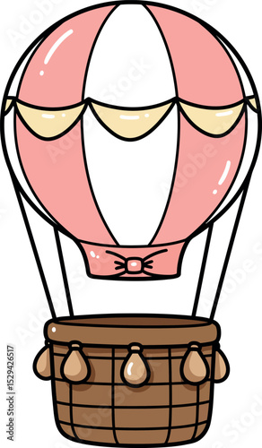 Pink and White Hot Air Balloon Illustration - Whimsical Floating Adventure Design