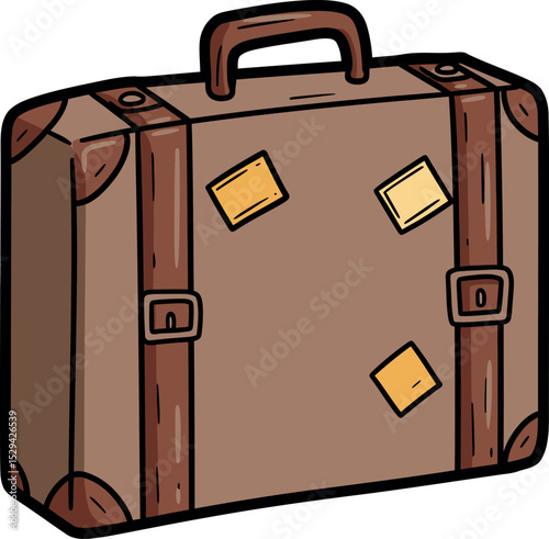 Vintage Brown Suitcase with Travel Stickers – Classic Luggage for Adventure & Tourism
