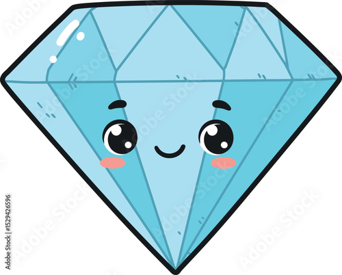 Cute Smiling Diamond Cartoon Illustration - Adorable Kawaii Gem Character Design