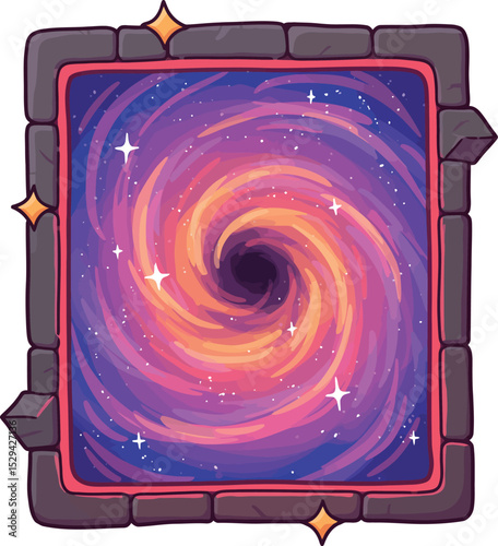 Fantasy Portal with Swirling Galaxy and Starry Cosmic Vortex in Stone Frame