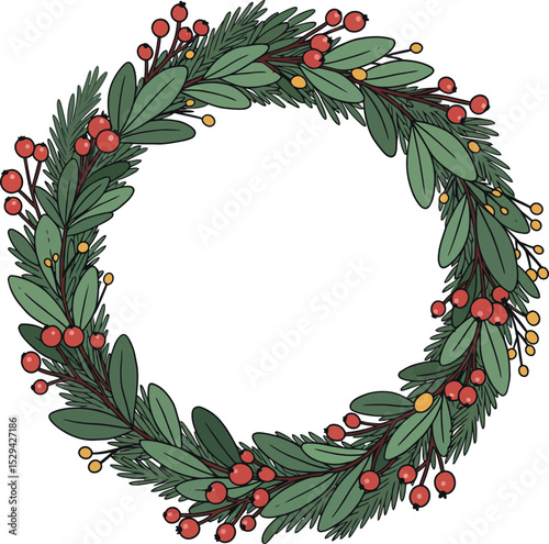 Festive Wreath with Berries and Leaves for Seasonal Decoration