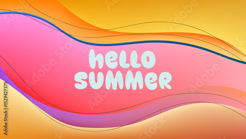 HELLO SUMMER BACKGROUND BRIGHT ABSTRACT GRADIENT MESH COLORFUL DESIGN VECTOR. GODD FOR FLYER, BANNERS, PRINT, WEBSITE, WALLPAPER, COVER DESIGN, GREETING CARD