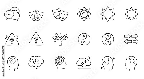 Ambiguity Outline Icons with Masks, Illusion, Fog, Dual Arrows