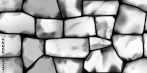 Fototapeta Naklejka Na Ścianę i Meble -  Textured concrete, cement, slate, stone, marble block wall tiles in grayscale. A close-up of a concrete and texture block wall presented in grayscale.	