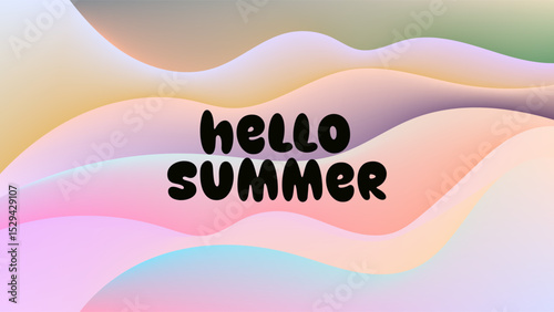 HELLO SUMMER BACKGROUND BRIGHT ABSTRACT GRADIENT MESH COLORFUL DESIGN VECTOR. GODD FOR FLYER, BANNERS, PRINT, WEBSITE, WALLPAPER, COVER DESIGN, GREETING CARD