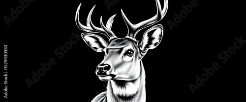 Black and white vector clip art of a realistic deer portrait, ideal for tattoo design,  doe,  wildlife photo