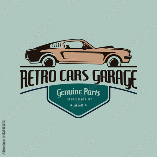 Retro american muscle car logo design template