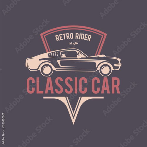 Retro american muscle car logo design template