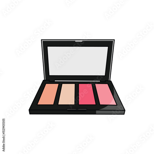 Colorful makeup palette with four blush shades in an open black rectangular case.