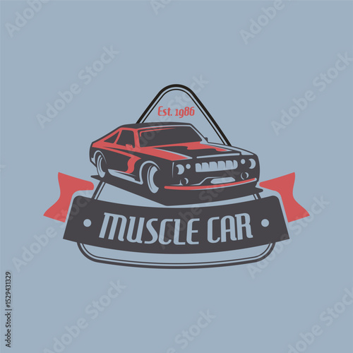 Retro american muscle car logo design template