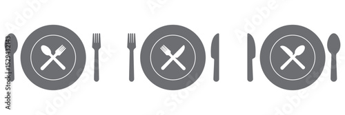 place setting cutlery knife, spoon and plate set icons of vector illustration. fork spoon and knife.