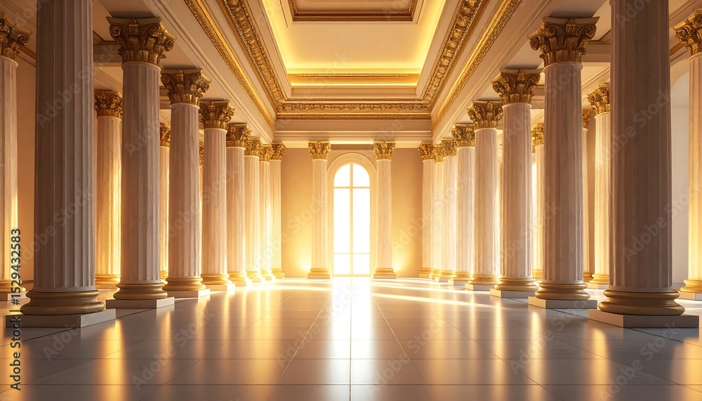 Obraz premium Sunlit Grand Hall Columns Interior.
