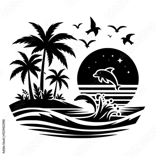 tropical island with palm trees