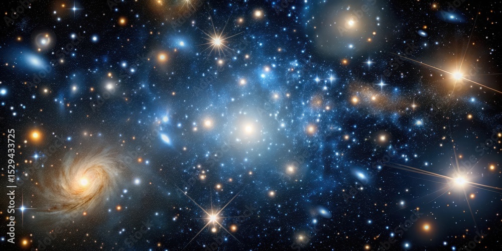Obraz premium Galaxy Cluster Over Dark Space, interstellar medium, astrophysics, interstellar medium, astrophysics