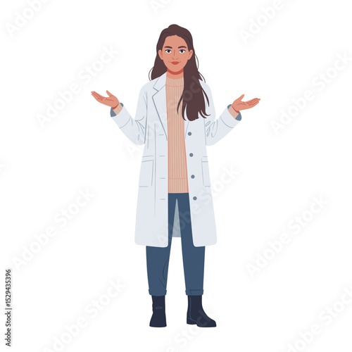 Friendly Female Scientist in Lab Coat with Casual Outfit